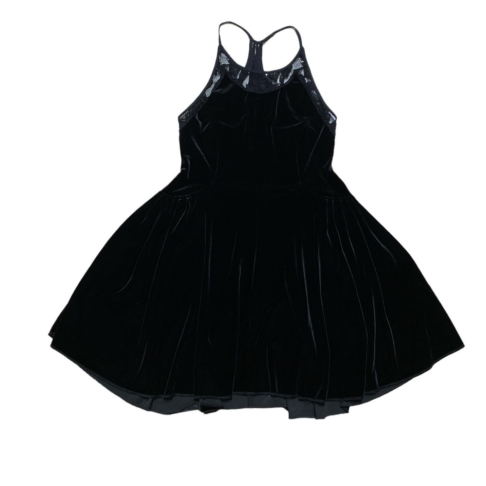 Free People High Neck Halter Dress Women’s M Black Velvet & Lace Casual Strappy